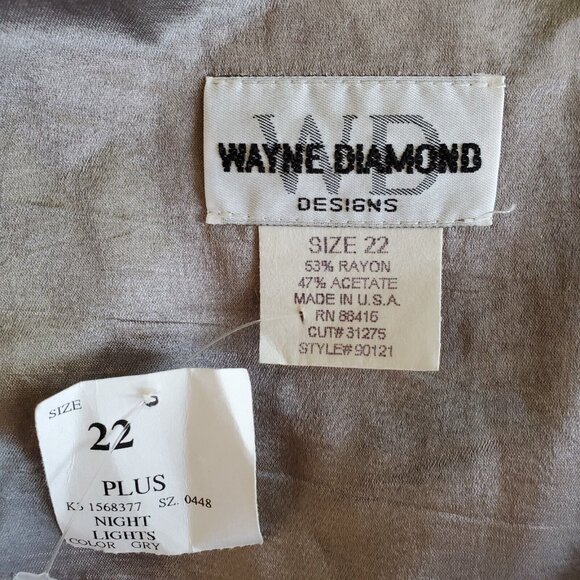 VTG Wayne Diamond 2 Pc Skirt Set Women's 22 Gray Tank Blouse Satin Dragonfly Pin - Picture 5 of 12